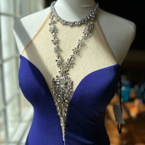 Jovani - Indigo Jeweled Neck Jersey Mermaid Gown - JP48936A - Size 2 - NWT